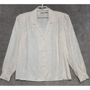Vintage Country Suburbans Top Womens 12 Ivory Horse Race Print Blouse Shimmer